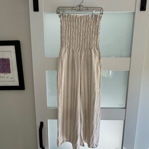 Bella Dahl Smocked Strapless Jumpsuit - Playa Sand Stripe.   Size S.  Worn Once.